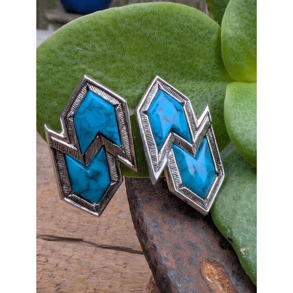 2 Vintage Sarah Coventry Faux Turquoise Earrings, Southwestern Jewelry Set - Picture 3 of 9